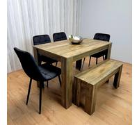 Kosy Koala Modern Dining Table With 4 Black Velvet Chairs And Bench Kitchen Set In Brown Brown
