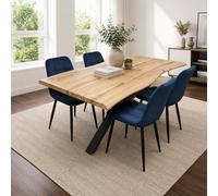 Kosy Koala Modern Dining Table With 4 Blue Velvet Tuffted Chairs Kitchen Furniture