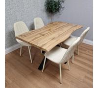 Kosy Koala Modern Dining Table With 4 Cream Gem Pattern Faux Leather Chairs Kitchen Furniture