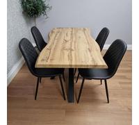 Kosy Koala Modern Dining Table With 4 Gem Pattern Black Faux Leather Chairs In Brown Brown