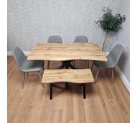 Kosy Koala Modern Dining Table With 4 Grey Gem Pattern Faux Leather Chairs And Bench