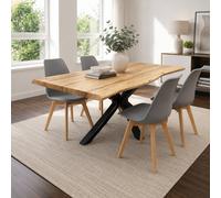 Kosy Koala Modern Dining Table With 4 Grey Plastic Chairs With Faux Leather Padded Seats