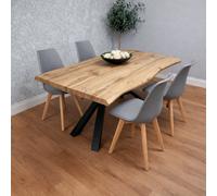 Kosy Koala Modern Dining Table With 4 Grey Plastic Chairs With Faux Leather Padded Seats