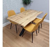 Kosy Koala Modern Dining Table With 4 Mustard Gem Pattern Faux Leather Chairs Mustard