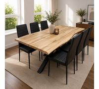 Kosy Koala Modern Dining Table With 6 Black Faux Leather Padded Chairs Kitchen Furniture