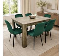 Kosy Koala Modern Dining Table With 6 Green Velvet Tufted Chairs