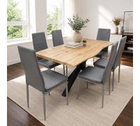 Kosy Koala Modern Dining Table With 6 Grey Faux Leather Padded Chairs Kitchen Furniture
