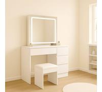 KOSY KOALA Modern Dressing Table with LED Lights Mirror Vanity Makeup Desk Stool in White