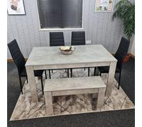 Kosy Koala Modern Grey Dining Table Set With 4 Black Chairs And 1 Bench Dining Room Furniture