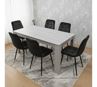 Kosy Koala Modern Grey Dining Table Set With 6 Black Velvet Chairs Dining Room Furniture Set