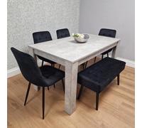 Kosy Koala Modern Grey Dining Table With 4 Black Velvet Chairs And Black Bench Dining Set