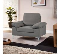 KOSY KOALA Modern Grey Fabric One Seater Sofa with Chrome Feet - Comfortable Couch with Cushion for Living Room, Bedroom or Office