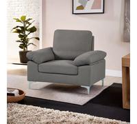 Kosy Koala Modern Grey Fabric One Seater Sofa With Chrome Feet - Comfortable Couch With Cushion For Living Room, Bedroom Or Office