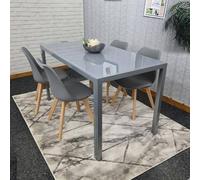 Kosy Koala Modern Grey Glass Dining Table Set With 4 Grey Dining Chairs Grey 120cm x 70cm