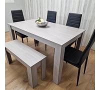 Kosy Koala Modern Grey Rectangle Dining Table Set With 4 Black Metal Chairs And 1 Bench Dining Room Furniture