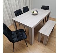 Kosy Koala Modern Grey Rectangle Dining Table Set With 4 Black Velvet Chairs And 1 Bench Dining Room Furniture