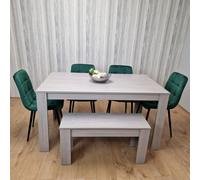 Kosy Koala Modern Grey Rectangle Dining Table Set With 4 Green Velvet Chairs And 1 Bench Dining Room Furniture