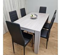 Kosy Koala Modern Grey Rectangle Dining Table Set With 6 Black Chairs Dining Room Furniture Set