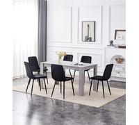Kosy Koala Modern Grey Rectangle Dining Table Set With 6 Black Velvet Chairs Dining Room Furniture Set In Brown