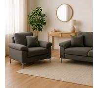 Kosy Koala Modern Grey Sofa 2 1 Seater Set Fabric With Chrome Feet - Comfortable Couch With Cushion For Living Room, Bedroom Or Office