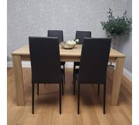 Kosy Koala Modern Oak Effect Dining Table Set With 4 Black Faux Leather Chairs Dining Room Furniture