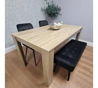 Kosy Koala Modern Oak Effect Table With 2 Black Velvet Chairs And A Black Velvet Benche Dining Room Set