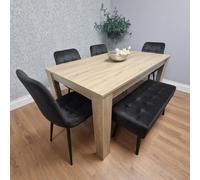 Kosy Koala Modern Oak Table With 4 Black Velvet Chairs And A Black Velvet Benche Dining Room Set