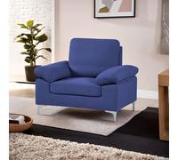 Modern One Seater Sofa Blue Fabric with Chrome Feet - Comfortable Couch with Cushion for Living Room, Bedroom or Office KOSY KOALA Blue One Size