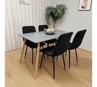 Kosy Koala Modern Rectangle Dark Grey Dining Table Set With 4 Black Velvet Chairs Dining Room Furniture