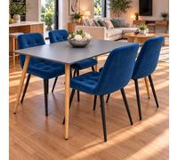 KOSY KOALA Modern Rectangle Dark Grey Dining Table Set With 4 Blue Velvet Chairs Dining Room Furniture in Brown
