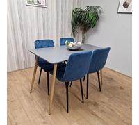 Kosy Koala Modern Rectangle Dark Grey Dining Table Set With 4 Blue Velvet Chairs Dining Room Furniture