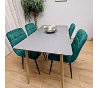 Kosy Koala Modern Rectangle Dark Grey Dining Table Set With 4 Green Velvet Chairs Dining Room Furniture