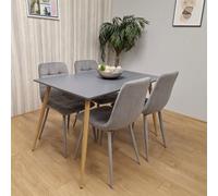 Kosy Koala Modern Rectangle Dark Grey Dining Table Set With 4 Grey Velvet Chairs Dining Room Furniture
