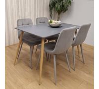KOSY KOALA Modern Rectangle Dark Grey Dining Table Set With 4 Grey Velvet Chairs KOSY KOALA Grey