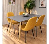 KOSY KOALA Modern Rectangle Dark Grey Dining Table Set With 4 Mustard Chairs Dining Room Furniture in Brown