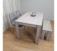 Kosy Koala Modern Rectangle Dining Table Set With 2 Grey Velvet Chairs And 1 Bench Dining Room Furniture