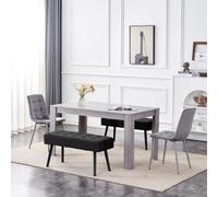 Kosy Koala Modern Rectangle Dining Table Set With 2 Grey Velvet Chairs And 2 Black Benches Dining Room Furniture