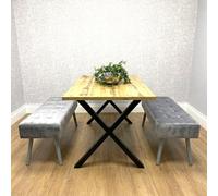 Kosy Koala Modern Rectangle Dining Table Set With 2 Grey Velvet Padded Benches Stylish Dining Room Furniture