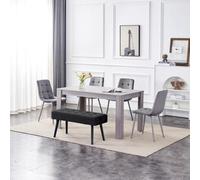 Kosy Koala Modern Rectangle Dining Table Set With 4 Grey Velvet Chairs And 1 Black Bench Dining Room Furniture
