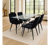 Kosy Koala Modern Rectangle Glass Dining Table Set With 4 Black Velvet Chairs Dining Room Furniture