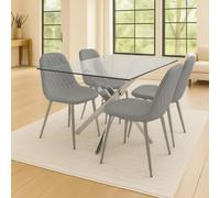 Kosy Koala Modern Rectangle Glass Dining Table Set With 4 Grey Gem Pattern Chairs Dining Room Furniture