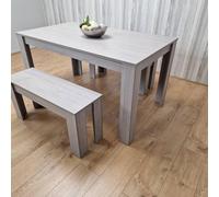 KOSY KOALA Modern Rectangle Grey Dining Table Set With 2 Benches Dining Room Furniture | Size: 140cm x 80cm