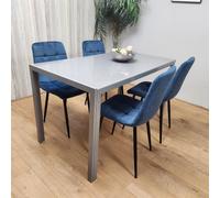 Kosy Koala Modern Rectangle Grey Glass Dining Table Set With 4 Blue Velvet Chairs Dining Room Furniture