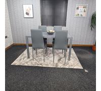 Kosy Koala Modern Rectangle Grey Glass Dining Table Set With 4 Grey Metal Chairs Dining Room Furniture