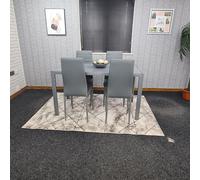 KOSY KOALA Modern Rectangle Grey Glass Dining Table Set With 4 Grey Metal Chairs Dining Room Furniture in Brown KOSY KOALA Brown