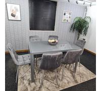 Kosy Koala Modern Rectangle Grey Glass Dining Table Set With 6 Grey Velvet Chairs Dining Room Furniture