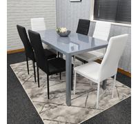 Kosy Koala Modern Rectangle Grey Glass Dining Table Set With 6 Mix Colour Metal Chairs Dining Room Furniture
