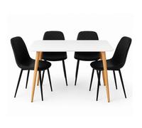 Kosy Koala Modern Rectangle White Dining Table Set With 4 Black Chairs Dining Room Furniture