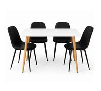 Kosy Koala Modern Rectangle White Dining Table Set With 4 Black Chairs Dining Room Furniture In Brown Brown