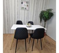 Kosy Koala Modern Rectangle White Dining Table Set With 4 Black Gem Pattern Chairs Dining Room Furniture